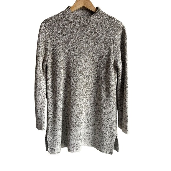 J. Jill Mock Neck Marled Green White Pullover Tunic Sweater Cotton Blend Size Me - Picture 4 of 10